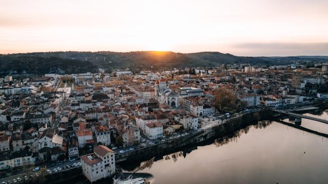 Vue aérienne sur la vieille ville de Cahors